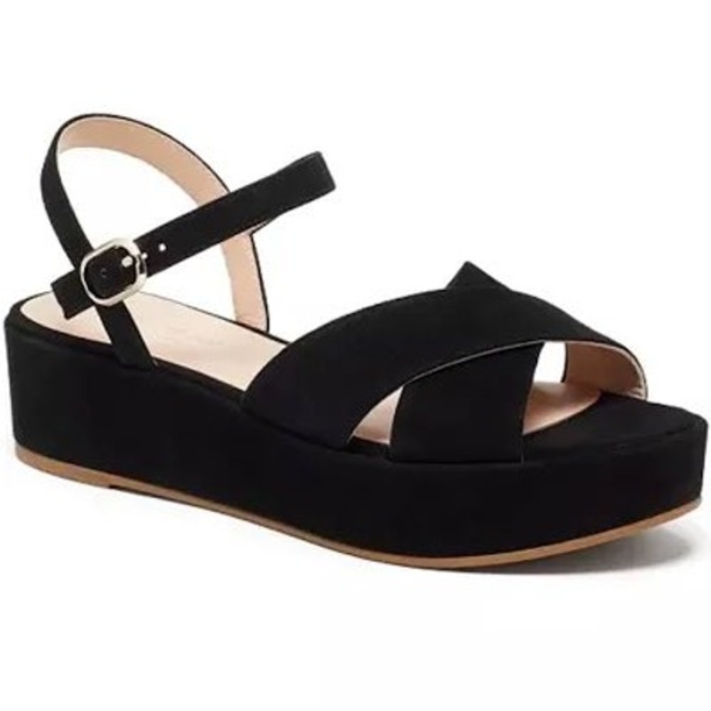 Kate Spade Bunton Black Suede Platform Sandal Flatform Wedge K1589 Size 6B